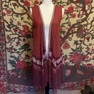 Earthbound Trading Co Tribal Fringe Vest Small